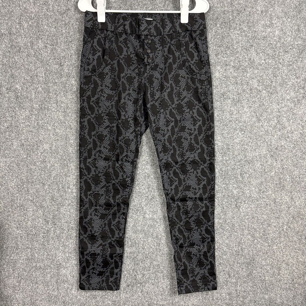 Bevy FLOG Pants Womens Sz 28 Black Gray Snake Skinny Pull on Sexy Club Designer